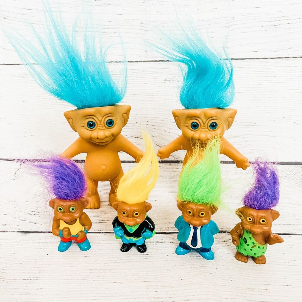 Vtg Lot Soma Mini Baby Troll Dolls 2” Novelty 90s Troll Cape 4” Korea Trolls